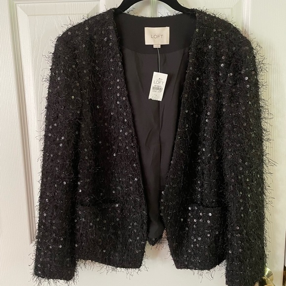 LOFT Black Sequin Jacket-NWT - Picture 1 of 12